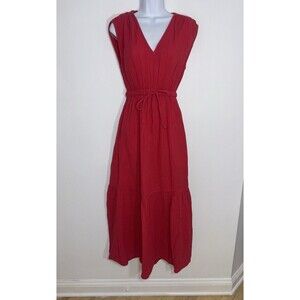 Xirena Rosalie Red Cotton Gauze Tiered Maxi Dress Pockets Sleeveless XS USA